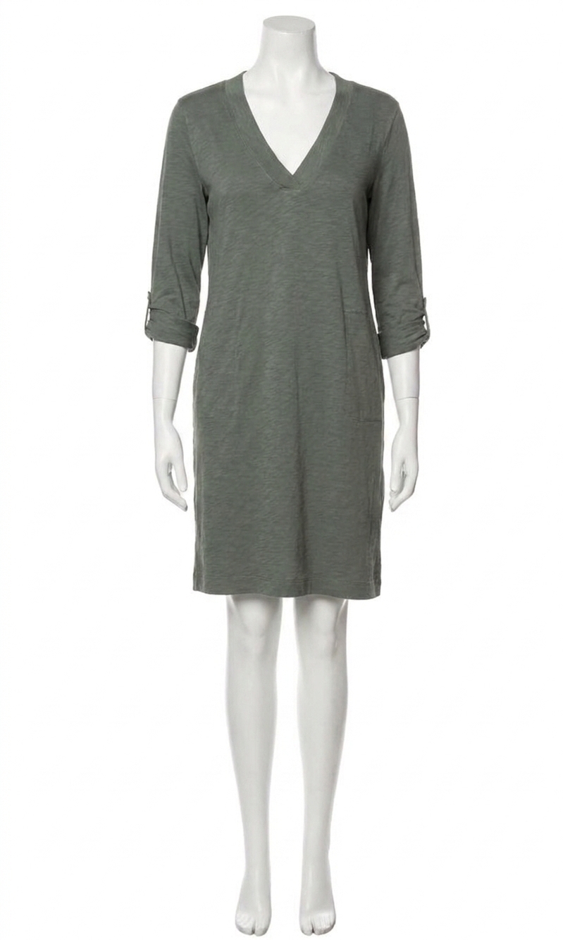 NEW BOBI sleeve tab v-neck dress in black